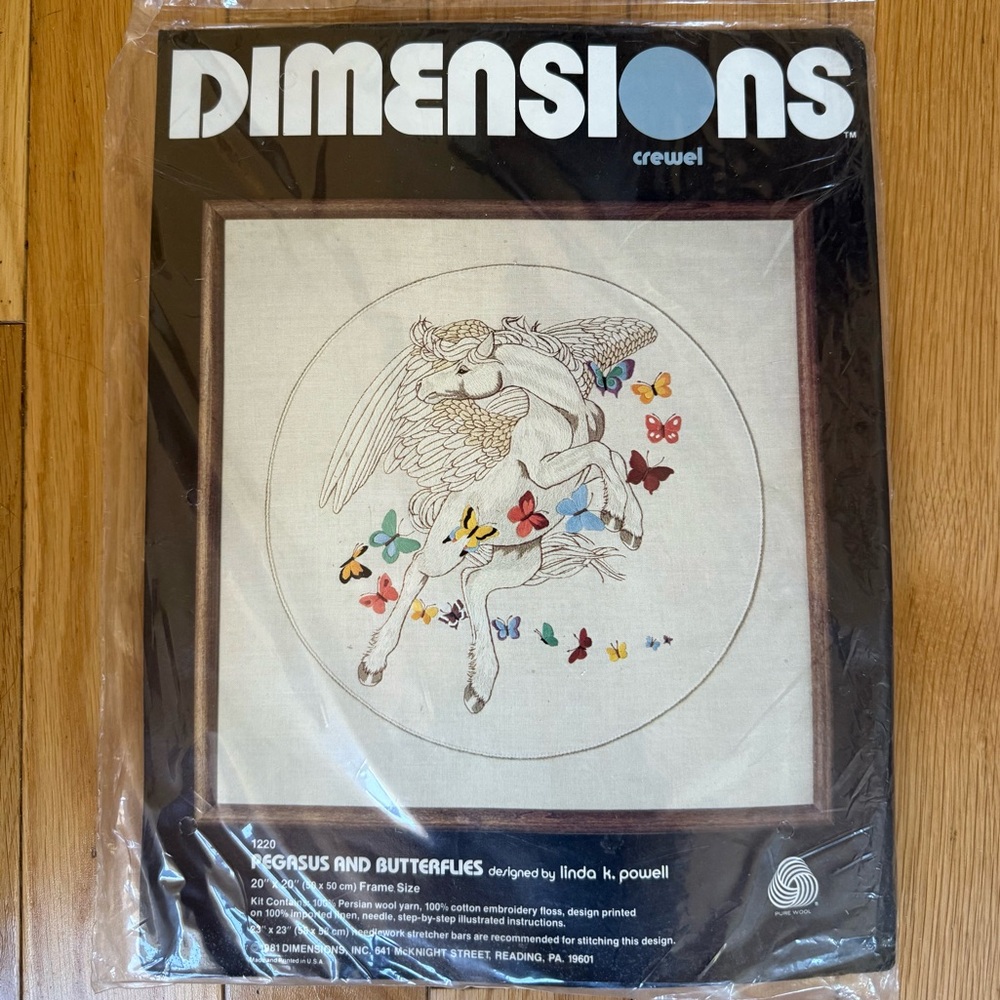 Vintage Dimensions Pegasus and Butterflies Embroidery Kit Wool Thread